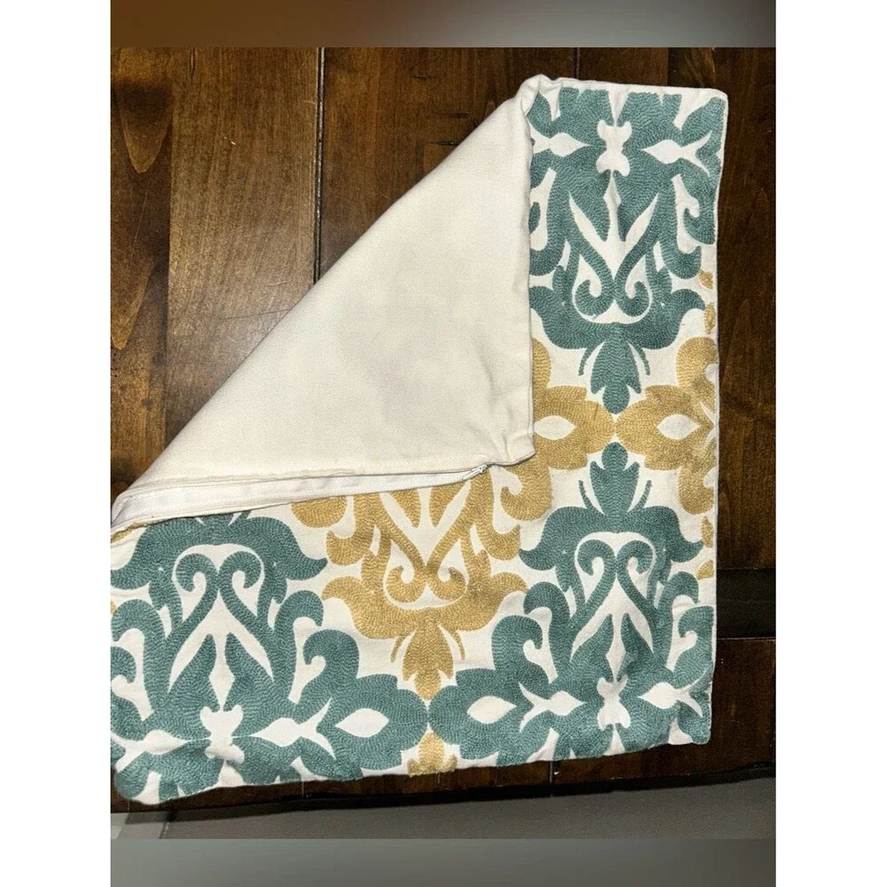GREEN GOLD OFF WHITE Damask Embroidered Cotton Canvas Pillow Covers Zipper (4)